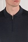 Cesare di Napoli Silk polo in deep black and blue with zip fastening - 100% silk. Color: blue. Fastener: zipper. Country of manufacture: Italy. Care: specialized cleaning - photo 5