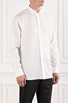 Alessandro Gherardi Men's white cotton shirt with button placket - 100% cotton. buttons. Country of manufacture: Italy. Care: specialized cleaning - photo 3