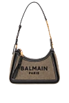 Balmain Сумка B-Army из холста с кожаными вставками цвета хаки женская - печать логотипа. 80% текстиль, 20% натуральная кожа. Размер: 19 x 12 x 7,5 см. Длина ремня: регулируемый ремешок. застежка-молния сверху с золотой отделкой. Страна производитель: Франция. Уход: специализированная чистка - фото 1