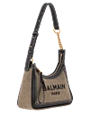 Balmain Сумка B-Army из холста с кожаными вставками цвета хаки женская - печать логотипа. 80% текстиль, 20% натуральная кожа. Размер: 19 x 12 x 7,5 см. Длина ремня: регулируемый ремешок. застежка-молния сверху с золотой отделкой. Страна производитель: Франция. Уход: специализированная чистка - фото 3
