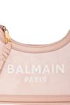 Balmain Замшева сумка B-Army із полотна зі шкіряними вставками рожевого кольору жіноча - вишитий логотип. 80% замша, 20% натуральна шкіра. Розмір: 23 x 15,5 x 7 див.. Довжина ременя: регульований ремінець. внутрішня кишеня для карток з тисненої шкіри . видима застібка-блискавка, шкіряний бігунок PB. Країна виробник: Італія. Догляд: спеціалізоване чищення - фото 5