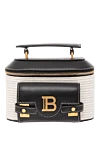 Balmain Женская сумка-тоут B-Buzz белая с черным карманом - логотип. 80% текстиль, 20% натуральная кожа. Длина ремня: регулируемый ремешок. наружный карман. видимая застежка-молния. Страна производитель: Франция. Уход: специализированная чистка - фото 1