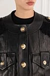Balmain Женская куртка-бомбер из кожи ягненка и твида черного цвета - погоны с пуговицами и петлями. кожа ягненка. 2 двойных прорезных кармана с клиньями и клапаном на декоративных пуговицах, внутренний карман на кнопке. кнопки. Страна производитель: Франция. Уход: специализированная чистка - фото 5