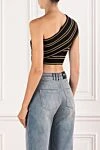 Off-the-shoulder top in black bi-stretch velvet Balmain - 78% triacetate, 22% polyester. Country of manufacture: Italy. Care: specialized cleaning - photo 4