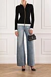 Вязаный кардиган с высоким контрастным воротом на молнии Balmain - контрастные погоны с декоративными пуговицами Цепной лев из золотистого металла. 84% вискоза, 16% полиэстер. Застежка молния. Страна производитель: Франция. Уход: специализированная чистка - фото 2