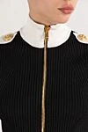 Balmain Вязаный кардиган с высоким контрастным воротом на молнии - контрастные погоны с декоративными пуговицами Цепной лев из золотистого металла. 84% вискоза, 16% полиэстер. Застежка молния. Страна производитель: Франция. Уход: специализированная чистка - фото 5