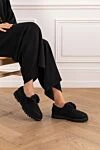 Черные замшевые яхт-лоферы с подкладкой из овчины Le Silla - меховая окантовка. 100% замша, натуральный мех. шнуровка. Страна производитель: Италия. Уход: специализированная чистка - фото 2