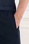 Brioni Чоловічі бавовняні штани темно-синього кольору з еластичним поясом - 100% бавовна. дві бічні кишені, одна задня кишеня. Країна виробник: Італія. Догляд: спеціалізоване чищення - фото 5