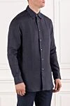 Brioni Тёмно-синяя рубашка из чистого льна с текстурной поверхностью и классическим воротником - 100% лен. пуговицы. Страна производитель: Италия. Уход: специализированная чистка - фото 3