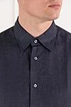 Brioni Тёмно-синяя рубашка из чистого льна с текстурной поверхностью и классическим воротником - 100% лен. пуговицы. Страна производитель: Италия. Уход: специализированная чистка - фото 5