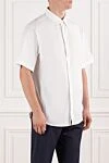 Brioni Классическая мужская рубашка белого цвета с короткими рукавами - 78% хлопок, 18% полиамид, 4% эластик. пуговицы. Страна производитель: Италия. Уход: специализированная чистка - фото 3