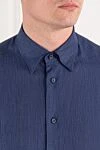 Brioni Синяя тенниска из льна с текстурной поверхностью и классическим воротником - 100% лен. пуговицы. Страна производитель: Италия. Уход: специализированная чистка - фото 5
