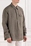 Brioni Linen shirt in grey-olive color with a breast pocket - 100% linen. buttons. one chest pocket. Country of manufacture: Italy. Care: specialized cleaning - photo 3