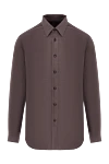 Brioni Мужская рубашка коричневая приталенная с пуговицами - 71% хлопок, 21% шелк, 8% кашемир. пуговицы. Страна производитель: Италия. Уход: специализированная чистка - фото 1