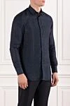 Brioni Рубашка из льна и вискозы в темно-синем цвете с узором в клетку - узор клетка. 96% лен, 4% вискоза. пуговицы. Страна производитель: Италия. Уход: специализированная чистка - фото 3