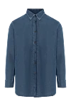 Brioni Men's cotton denim shirt blue with elbow pads - 100% cotton. buttons. Country of manufacture: Italy. Care: specialized cleaning - photo 1