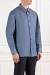 Brioni Чоловіча сорочка з бавовни та конопель у небесно-блакитному відтінку - 92% бавовна, 8% коноплі. гудзики. Країна виробник: Італія. Догляд: спеціалізоване чищення - фото 3