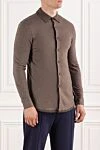 Brioni Коричневая мужская рубашка из кашемира и хлопка с контрастным воротником - 65% кашемир, 35% хлопок. пуговицы. Страна производитель: Италия. Уход: специализированная чистка - фото 3