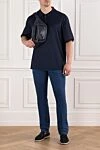 Поло синее из мягкого хлопка с короткими рукавами и молнией Brioni - 100% хлопок. молния. Страна производитель: Италия. Уход: специализированная чистка - фото 2