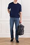 Джемпер синий с коротким рукавом из хлопка в рельефный рубчик Brioni - 100% хлопок. Страна производитель: Италия. Уход: специализированная чистка - фото 2