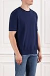 Brioni Джемпер синий с коротким рукавом из хлопка в рельефный рубчик - 100% хлопок. Страна производитель: Италия. Уход: специализированная чистка - фото 3