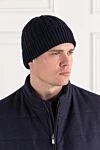 Men's blue Moltrasio beanie with folded brim and classic ribbed pattern. Loro Piana - ribbed pattern. 100% cotton. Country of manufacture: Italy. Care: specialized cleaning - photo 2