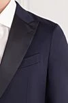 Sartoria Latorre Men's dark blue wool tuxedo with satin lapels - 100% wool. buttons. two side pockets, one chest pocket. Country of manufacture: Italy. Care: specialized cleaning - photo 5