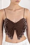 Isabel Marant Top made of chocolate-colored cotton and silk with bow decoration and thin straps - bow decor. 55% cotton, 45% silk. Fastener: zipper. Country of manufacture: Italy. Care: specialized cleaning - photo 5