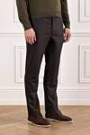 Cesare di Napoli Men's drawstring waist trousers in brown wool - 100% wool. button, zipper, drawstring. two side pockets, one back pocket. Country of manufacture: Italy. Care: specialized cleaning - photo 3