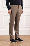 Cesare di Napoli Men's trousers, wool, brown, comfortable style - 100% wool. button, zipper, drawstring. two side pockets, one back pocket with a button. Country of manufacture: Italy. Care: specialized cleaning - photo 3