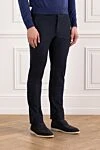 Cesare di Napoli Брюки мужские синие универсальные с поясом на шнурке - 49% шерсть, 40% хлопок, 11% нейлон. пуговица, молния, кулиска. два боковых кармана, один задний на пуговице. Страна производитель: Италия. Уход: специализированная чистка - фото 3
