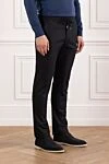 Cesare di Napoli Мужские брюки шерстяные черные с эластичным поясом и кулиской - 100% шерсть. пуговица, молния, кулиска. два боковых кармана, один задний на пуговице. Страна производитель: Италия. Уход: специализированная чистка - фото 3