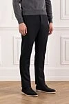 Cesare di Napoli Men's blue wool trousers with a drawstring waist - 86% polyamide, 14% elastane. button, zipper, drawstring. two side pockets, one back pocket with a button. Country of manufacture: Italy. Care: specialized cleaning - photo 3