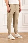 PT01 (Pantaloni Torino) Men's beige cargo pants with patch pockets and drawstring - 55% cotton, 39% polyamide, 6% elastane. button, zipper. two side pockets, two back pockets. Country of manufacture: Italy. Care: specialized cleaning - photo 3