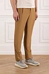 PT01 (Pantaloni Torino) Мужские брюки базовые коричневые с белым шнурком на талии - 55% хлопок, 39% полиамид, 6% эластан. пуговица, молния. два боковых кармана, два задних. Страна производитель: Италия. Уход: специализированная чистка - фото 3