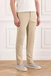 PT01 (Pantaloni Torino) Basic men's trousers beige with drawstring and button fastening - 61% lyocell, 22% linen, 17% cotton. button, zipper. two side pockets, two back pockets. Country of manufacture: Italy. Care: specialized cleaning - photo 3
