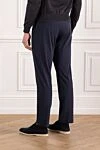 Plain navy men's trousers with comfortable cut and drawstring PT01 (Pantaloni Torino) - 56% cotton, 37% polyamide, 7% elastane. button, zipper, drawstring. two side pockets, two back pockets. Country of manufacture: Italy. Care: specialized cleaning - photo 4