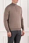 Cesare di Napoli Troyer men's wool beige-brown with collar and zip - 100% wool. Fastener: zipper. Country of manufacture: Italy. Care: specialized cleaning - photo 3