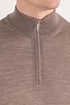 Cesare di Napoli Troyer men's wool beige-brown with collar and zip - 100% wool. Fastener: zipper. Country of manufacture: Italy. Care: specialized cleaning - photo 5