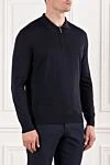 Cesare di Napoli Dark blue wool polo shirt with long sleeves and zip - 100% wool. Fastener: zipper. Country of manufacture: Italy. Care: specialized cleaning - photo 3
