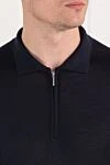 Cesare di Napoli Dark blue wool polo shirt with long sleeves and zip - 100% wool. Fastener: zipper. Country of manufacture: Italy. Care: specialized cleaning - photo 5