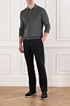 Universal grey wool polo shirt with long sleeves and zip Cesare di Napoli - 100% wool. Fastener: zipper. Country of manufacture: Italy. Care: specialized cleaning - photo 2