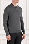 Cesare di Napoli Universal grey wool polo shirt with long sleeves and zip - 100% wool. Fastener: zipper. Country of manufacture: Italy. Care: specialized cleaning - photo 3