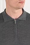 Cesare di Napoli Universal grey wool polo shirt with long sleeves and zip - 100% wool. Fastener: zipper. Country of manufacture: Italy. Care: specialized cleaning - photo 5