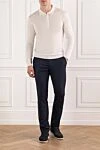 Long sleeve polo shirt in white wool with zip Cesare di Napoli - 100% wool. Fastener: zipper. Country of manufacture: Italy. Care: specialized cleaning - photo 2