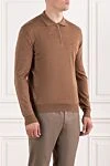 Cesare di Napoli Knitted wool polo shirt in brown shade with long sleeves - 100% wool. Fastener: zipper. Country of manufacture: Italy. Care: specialized cleaning - photo 3
