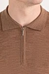 Cesare di Napoli Knitted wool polo shirt in brown shade with long sleeves - 100% wool. Fastener: zipper. Country of manufacture: Italy. Care: specialized cleaning - photo 5