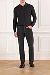 Dark grey wool polo shirt with long sleeves and zip Cesare di Napoli - 100% wool. Fastener: zipper. Country of manufacture: Italy. Care: specialized cleaning - photo 2
