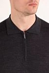 Cesare di Napoli Dark grey wool polo shirt with long sleeves and zip - 100% wool. Fastener: zipper. Country of manufacture: Italy. Care: specialized cleaning - photo 5