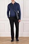 Blue wool polo shirt with long sleeves and zip Cesare di Napoli - 100% wool. Fastener: zipper. Country of manufacture: Italy. Care: specialized cleaning - photo 2